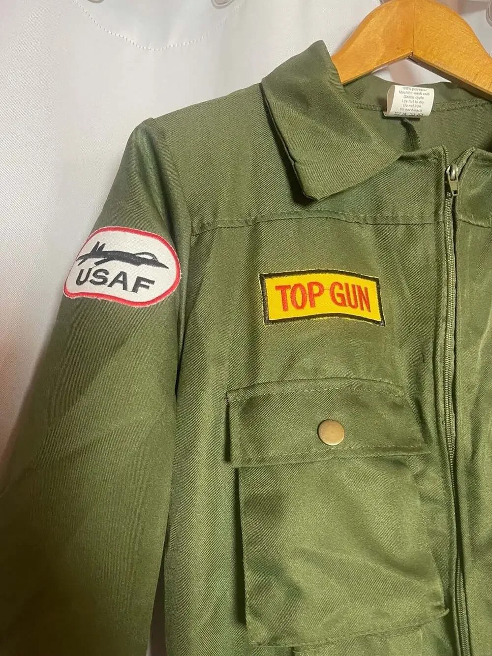 Top Gun Air Force Fighter Pilot Costume Flight Suit Jumpsuit Green Halloween